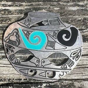 Vtg Turquoise Silver Pottery Pot Brooch Pin Signed NP